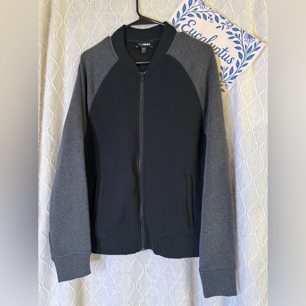 Express Men’s Gray & Black Zip-Up Jacket | Minimalist Normcore Size S NWOT